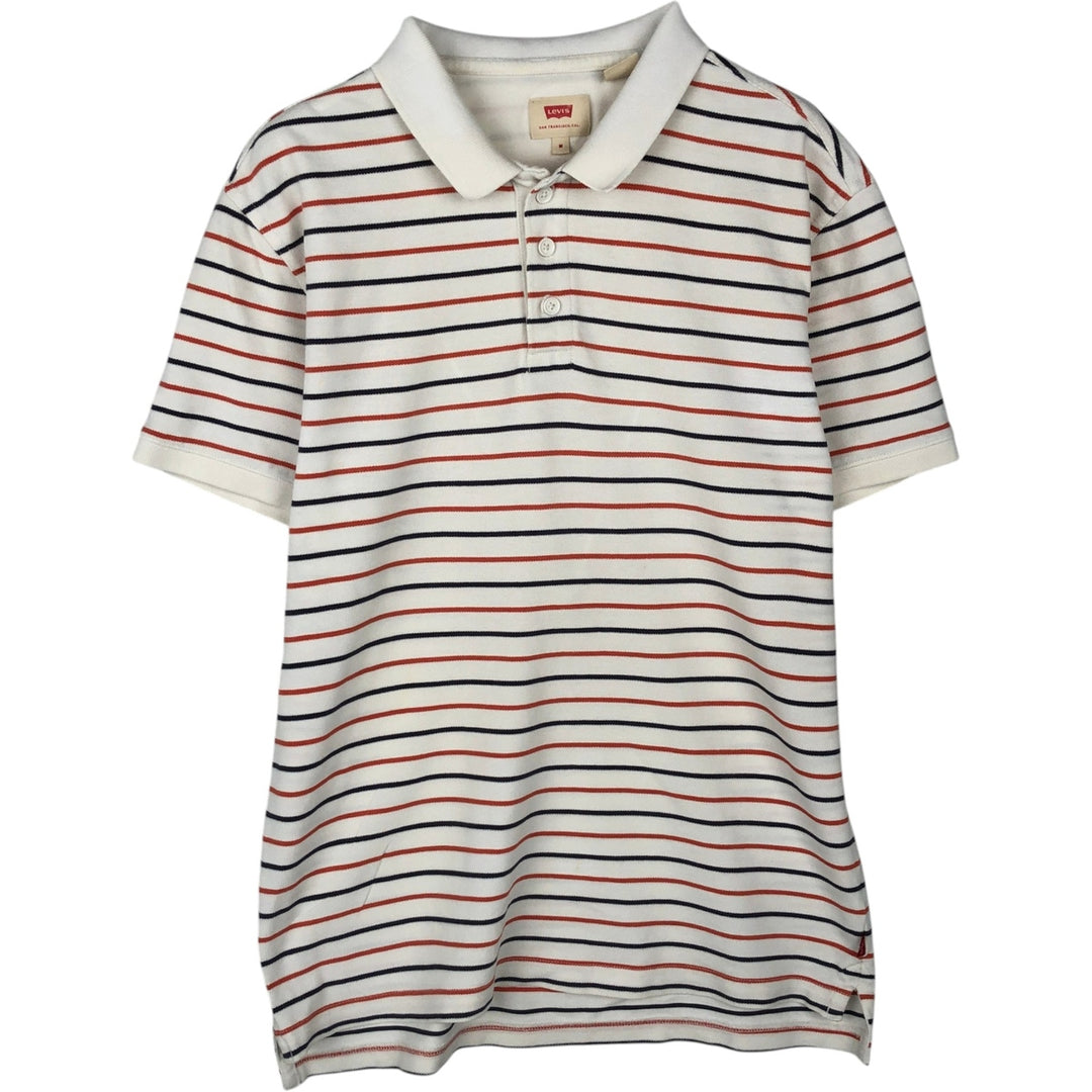 Levi's short-sleeved striped polo shirt, men's size M (approx.) cotton ivory Vintage Second Hand