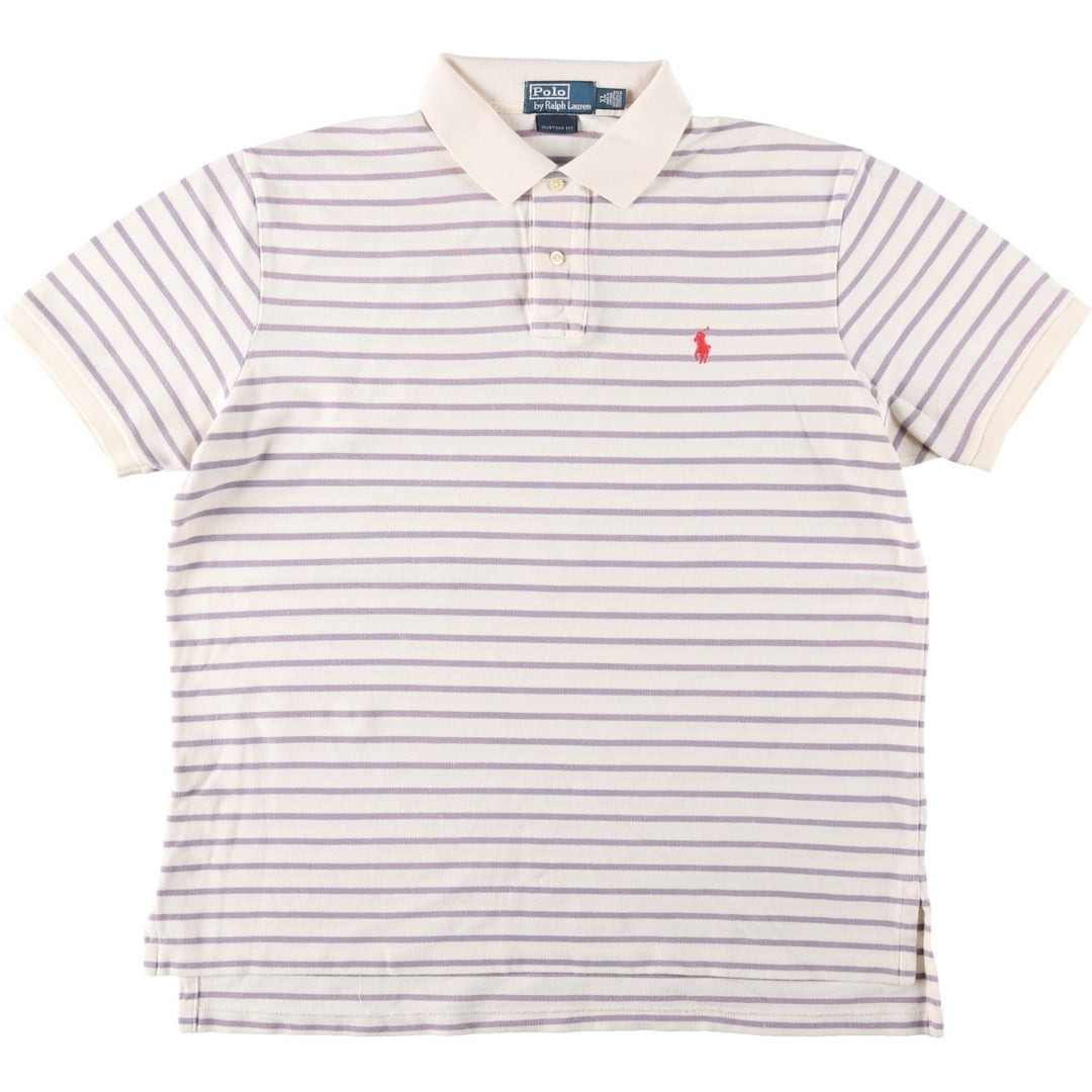 Ralph Lauren POLO by Ralph Lauren CUSTOM FIT short sleeve striped polo shirt men's XL size cotton ivory Vintage Second Hand