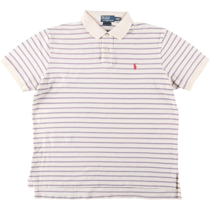Ralph Lauren POLO by Ralph Lauren CUSTOM FIT short sleeve striped polo shirt men's XL size cotton ivory Vintage Second Hand