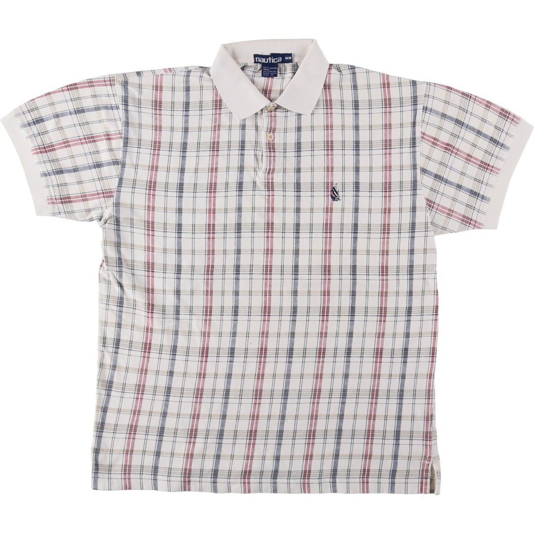 90s-00'S Nautica short-sleeved check polo shirt, men's size M equivalent, vintage. cotton ivory Vintage Second Hand