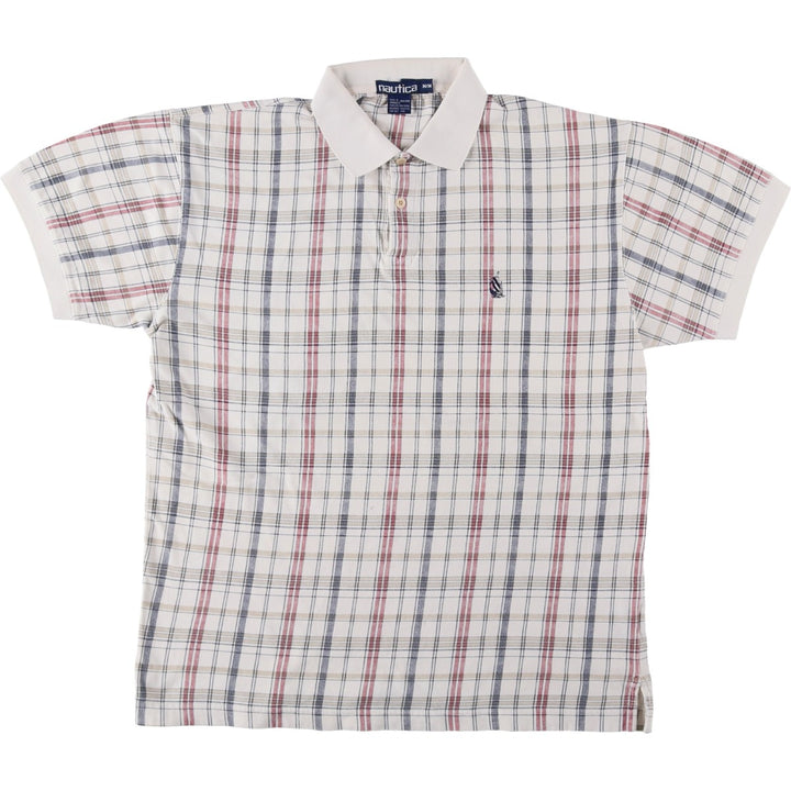 90s-00'S Nautica short-sleeved check polo shirt, men's size M equivalent, vintage. cotton ivory Vintage Second Hand
