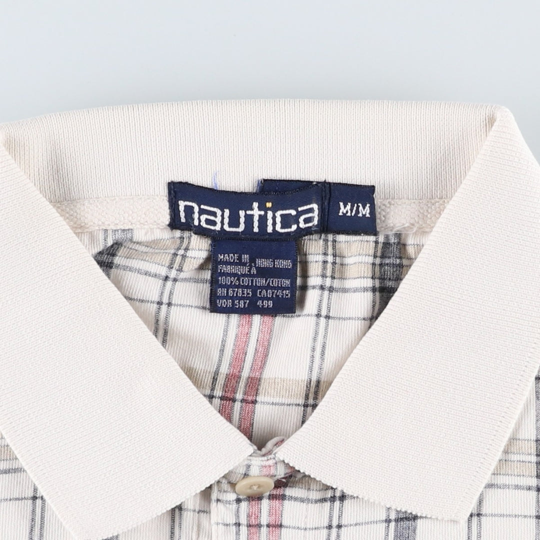 90s-00'S Nautica short-sleeved check polo shirt, men's size M equivalent, vintage. cotton ivory Vintage Second Hand