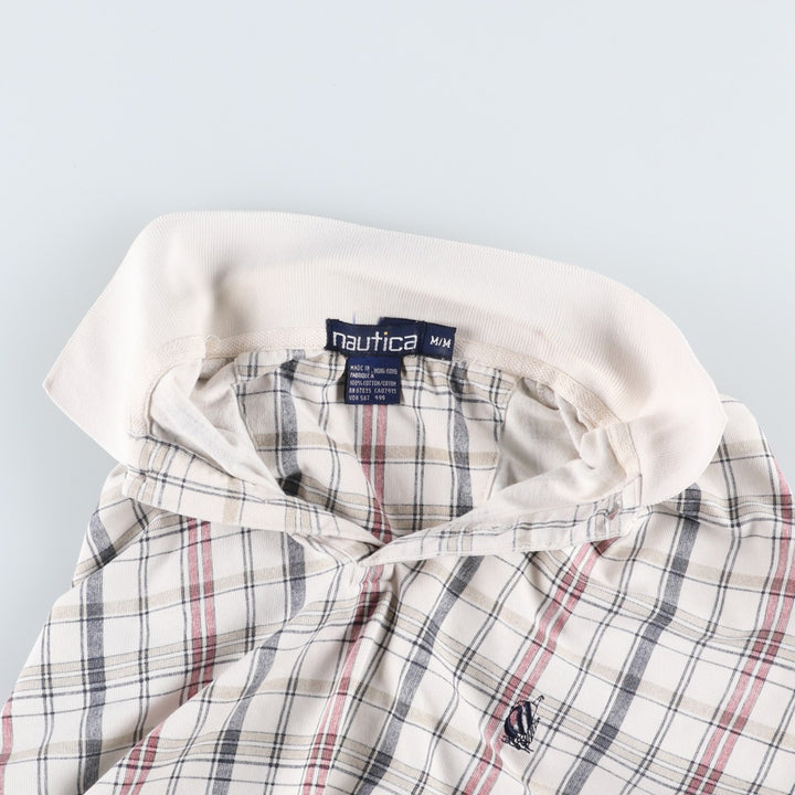 90s-00'S Nautica short-sleeved check polo shirt, men's size M equivalent, vintage. cotton ivory Vintage Second Hand