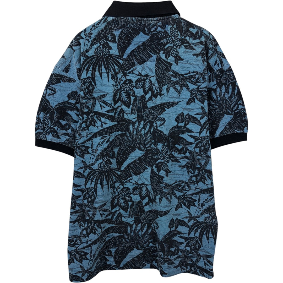90'S Nautica short-sleeved polo shirt with all-over botanical pattern, men's size M equivalent, vintage. cotton blue type Vintage Second Hand