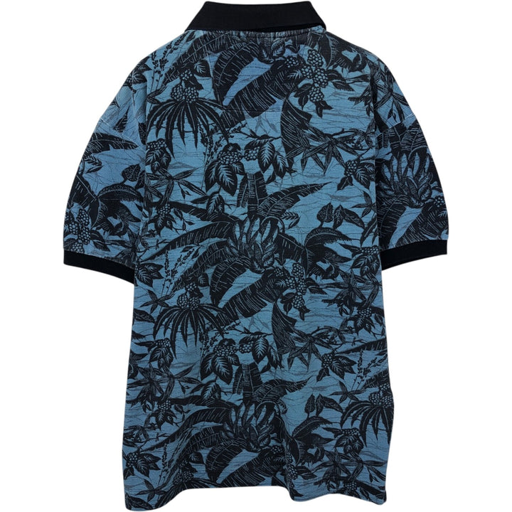 90'S Nautica short-sleeved polo shirt with all-over botanical pattern, men's size M equivalent, vintage. cotton blue type Vintage Second Hand