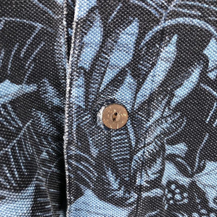 90'S Nautica short-sleeved polo shirt with all-over botanical pattern, men's size M equivalent, vintage. cotton blue type Vintage Second Hand