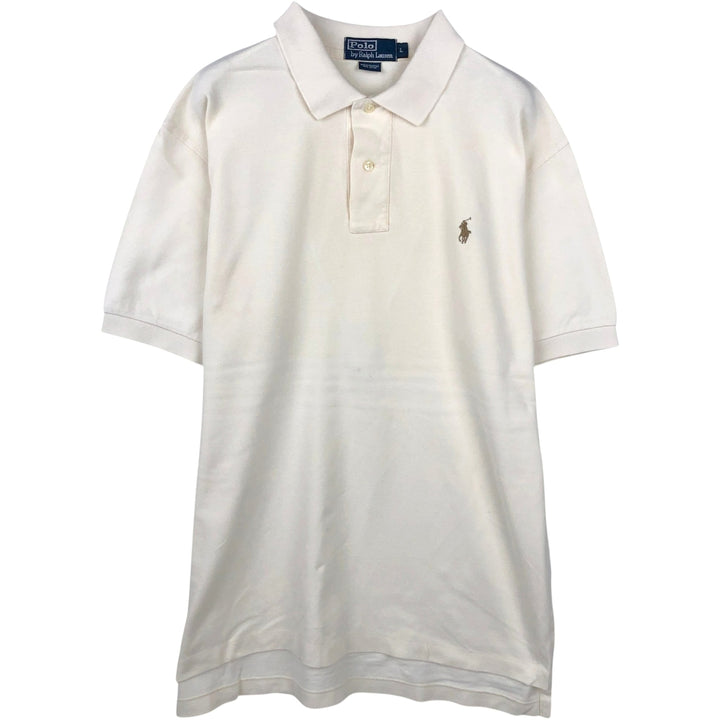 Ralph Lauren POLO by Ralph Lauren Short-Sleeve Polo Shirt, Men's Size L (Equivalent), Regular Collar cotton ivory Vintage Second Hand