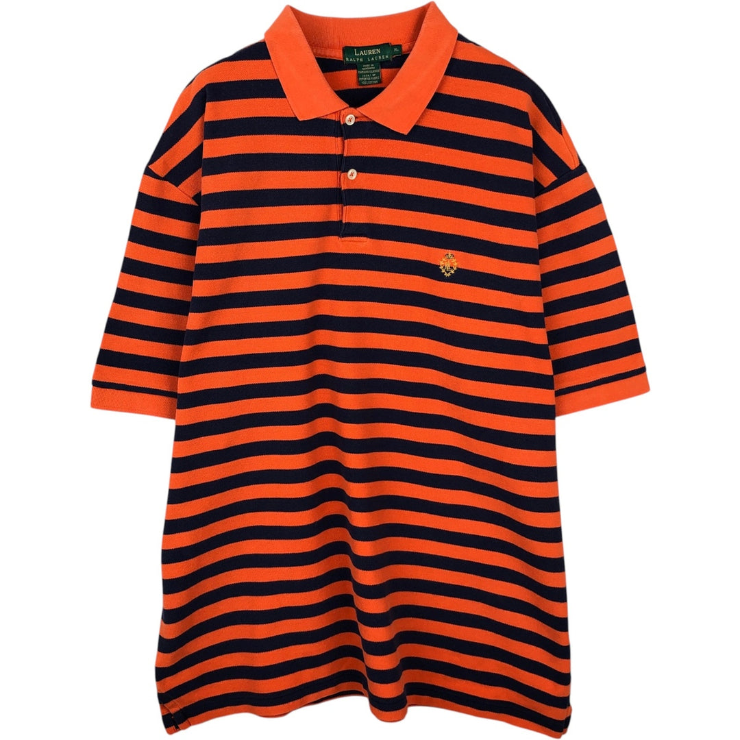 Ralph Lauren LAUREN Short-Sleeve Striped Polo Shirt, Women's Size XL (approx.) cotton orange type Vintage Second Hand