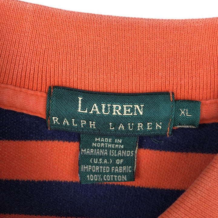 Ralph Lauren LAUREN Short-Sleeve Striped Polo Shirt, Women's Size XL (approx.) cotton orange type Vintage Second Hand