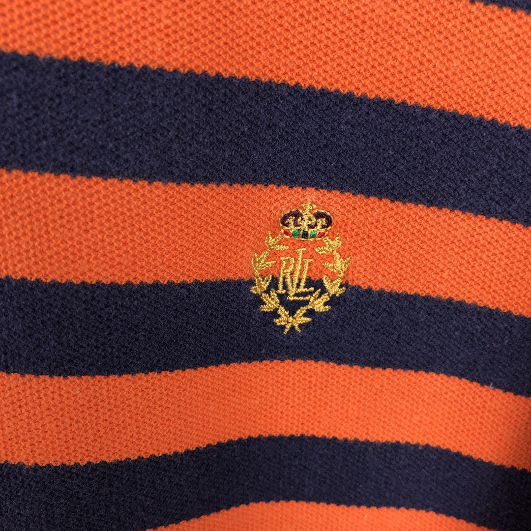 Ralph Lauren LAUREN Short-Sleeve Striped Polo Shirt, Women's Size XL (approx.) cotton orange type Vintage Second Hand