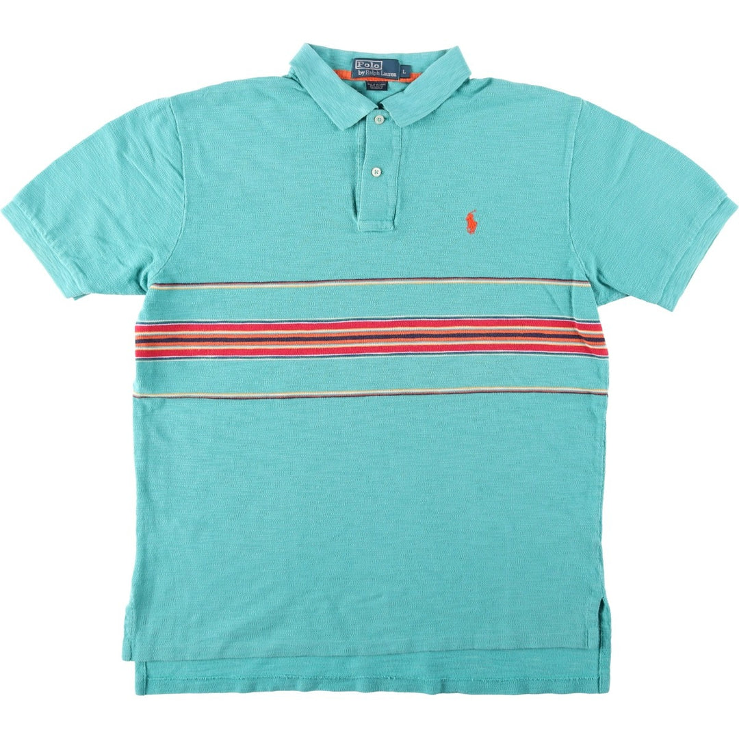 Ralph Lauren POLO by Ralph Lauren short sleeve polo shirt, men's size L cotton turquoise blue Vintage Second Hand