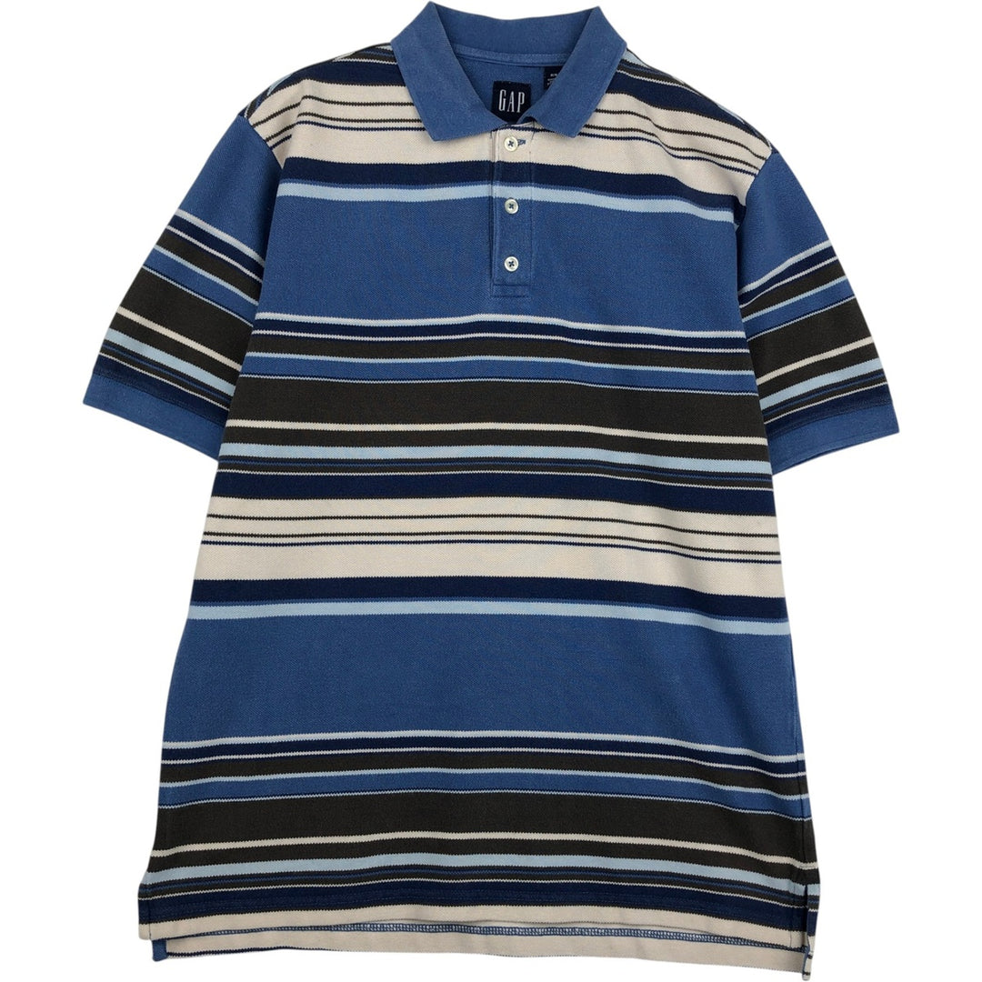 90'S GAP Old Gap Multi-stripe Short-Sleeve Striped Polo Shirt Men's Size M (Equivalent) Vintage cotton blue type Vintage Second Hand