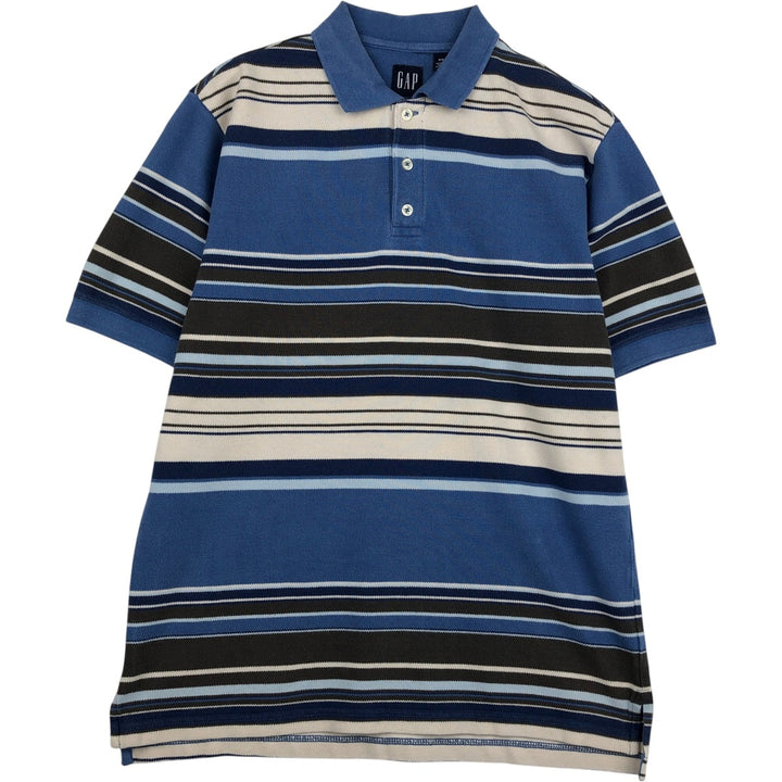 90'S GAP Old Gap Multi-stripe Short-Sleeve Striped Polo Shirt Men's Size M (Equivalent) Vintage cotton blue type Vintage Second Hand