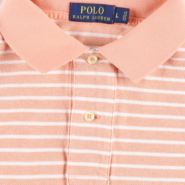 Ralph Lauren POLO RALPH LAUREN CLASSIC FIT short sleeve striped polo shirt men's size L cotton orange type Vintage Second Hand