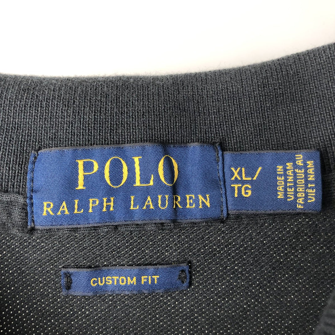 Ralph Lauren POLO RALPH LAULEN CUSTOM FIT Short-Sleeve Polo Shirt, Men's Size XL (approx.) cotton black type Vintage Second Hand