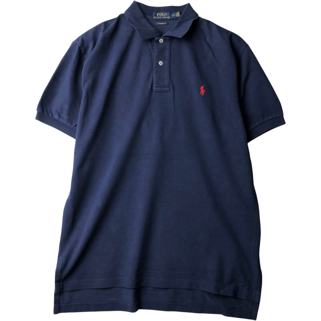 Ralph Lauren POLO RALPH LAULEN CLASSIC FIT Short-Sleeve Polo Shirt, Men's Size L (approx.) cotton navy blue type Vintage Second Hand