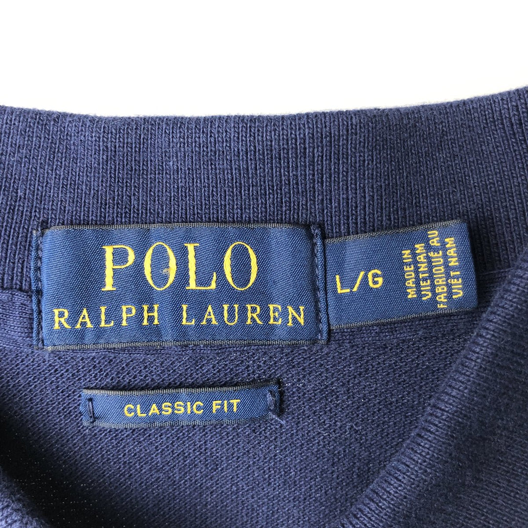 Ralph Lauren POLO RALPH LAULEN CLASSIC FIT Short-Sleeve Polo Shirt, Men's Size L (approx.) cotton navy blue type Vintage Second Hand