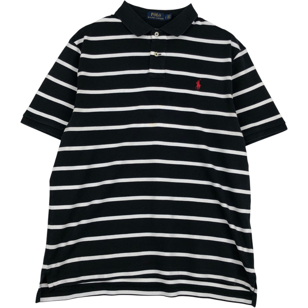 Ralph Lauren POLO RALPH LAUREN Short Sleeve Striped Polo Shirt Men's Size L cotton black type Vintage Second Hand