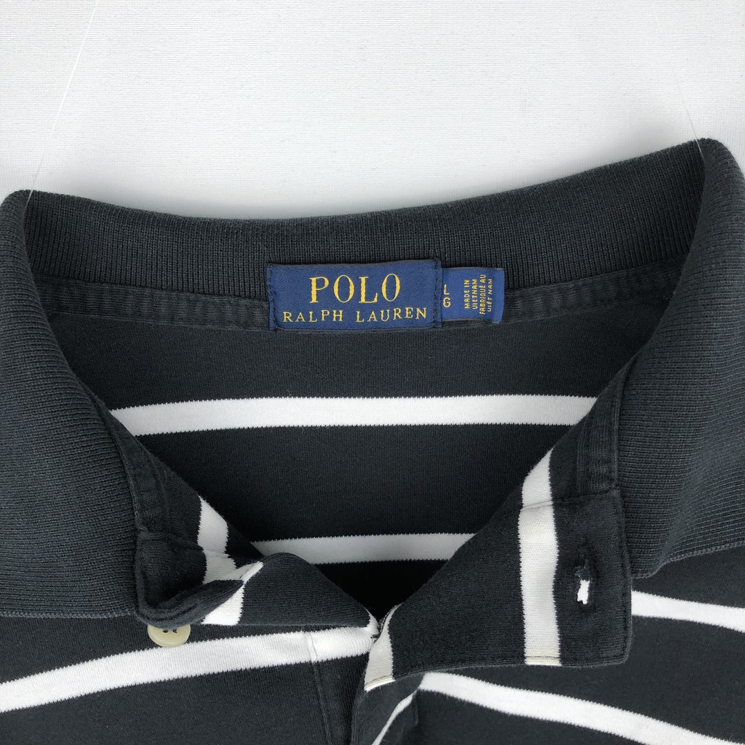 Ralph Lauren POLO RALPH LAUREN Short Sleeve Striped Polo Shirt Men's Size L cotton black type Vintage Second Hand