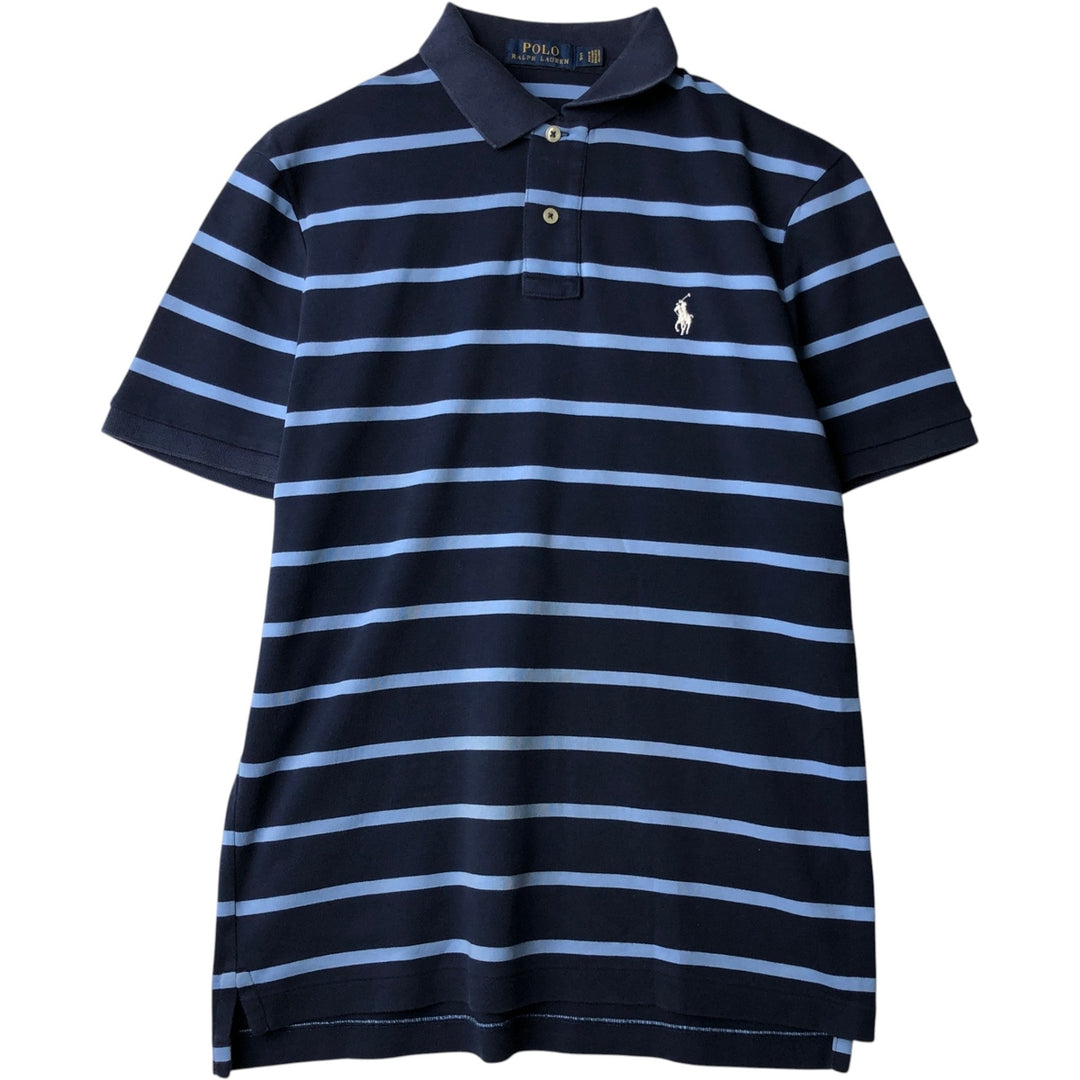 Ralph Lauren POLO RALPH LAUREN Striped Pattern Multi-Stripe Short-Sleeve Polo Shirt, Men's Size S (approx.) cotton navy blue type Vintage Second Hand