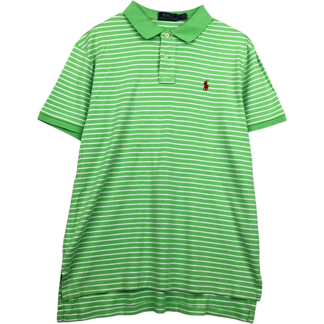 Ralph Lauren POLO RALPH LAUREN Short Sleeve Striped Polo Shirt Men's Size L cotton green type yellow green Vintage Second Hand