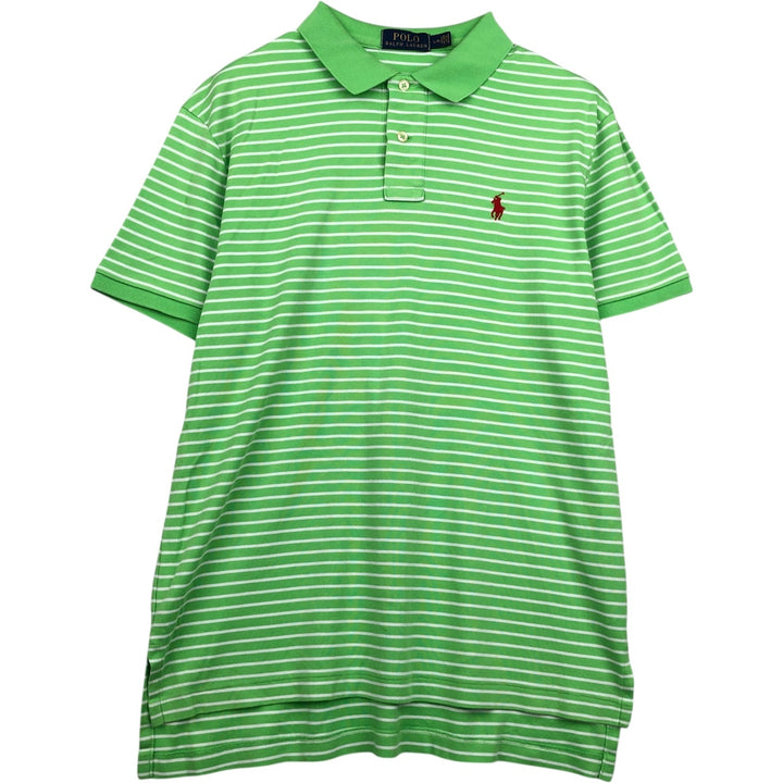 Ralph Lauren POLO RALPH LAUREN Short Sleeve Striped Polo Shirt Men's Size L cotton green type yellow green Vintage Second Hand