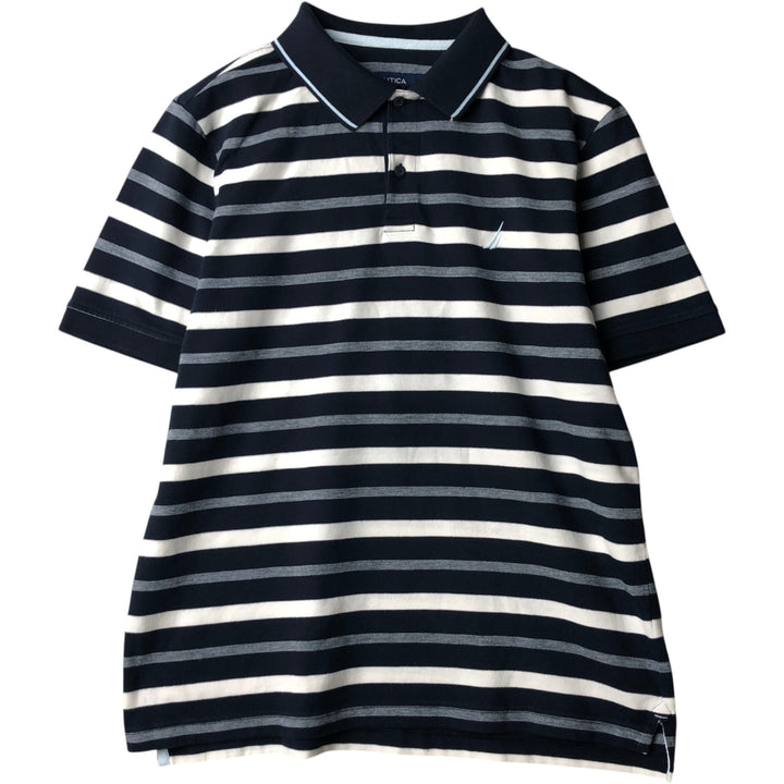 2000'S Nautica Short-Sleeve Striped Polo Shirt, Men's Size L (approx.) cotton navy blue type Vintage Second Hand