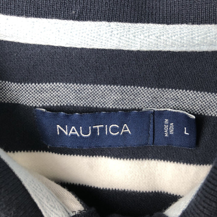 2000'S Nautica Short-Sleeve Striped Polo Shirt, Men's Size L (approx.) cotton navy blue type Vintage Second Hand