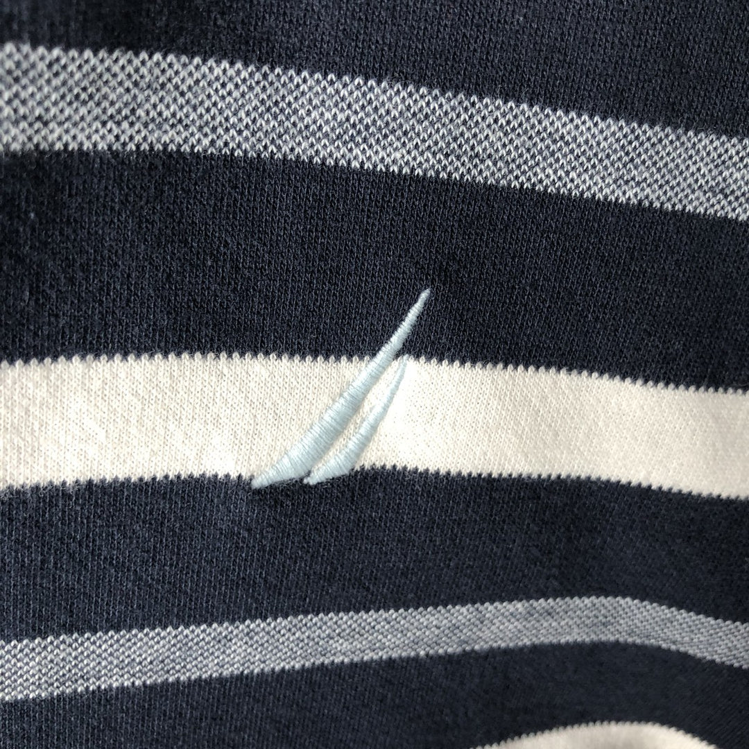 2000'S Nautica Short-Sleeve Striped Polo Shirt, Men's Size L (approx.) cotton navy blue type Vintage Second Hand