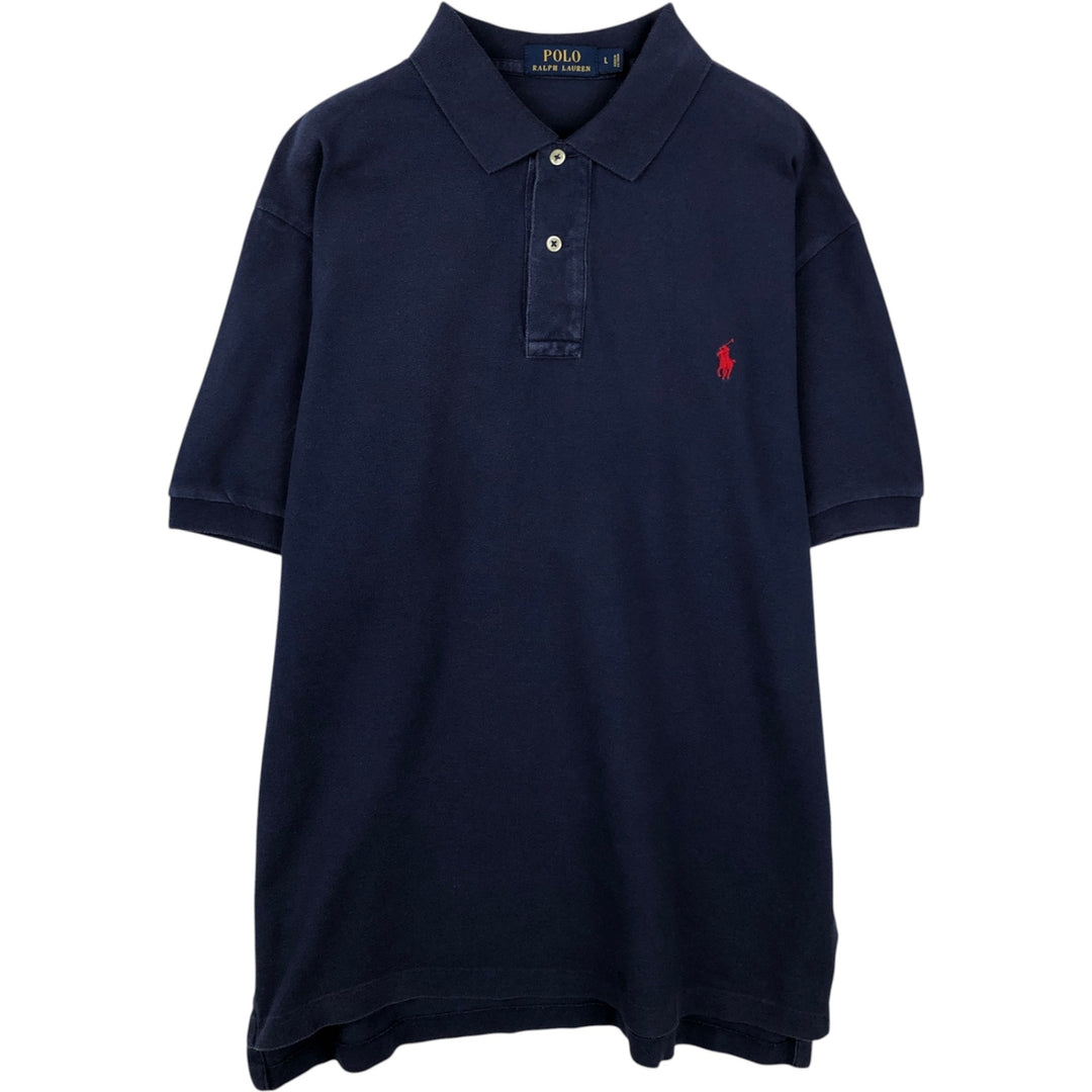 Ralph Lauren POLO RALPH LAUREN short sleeve polo shirt men's size L cotton navy blue type Vintage Second Hand