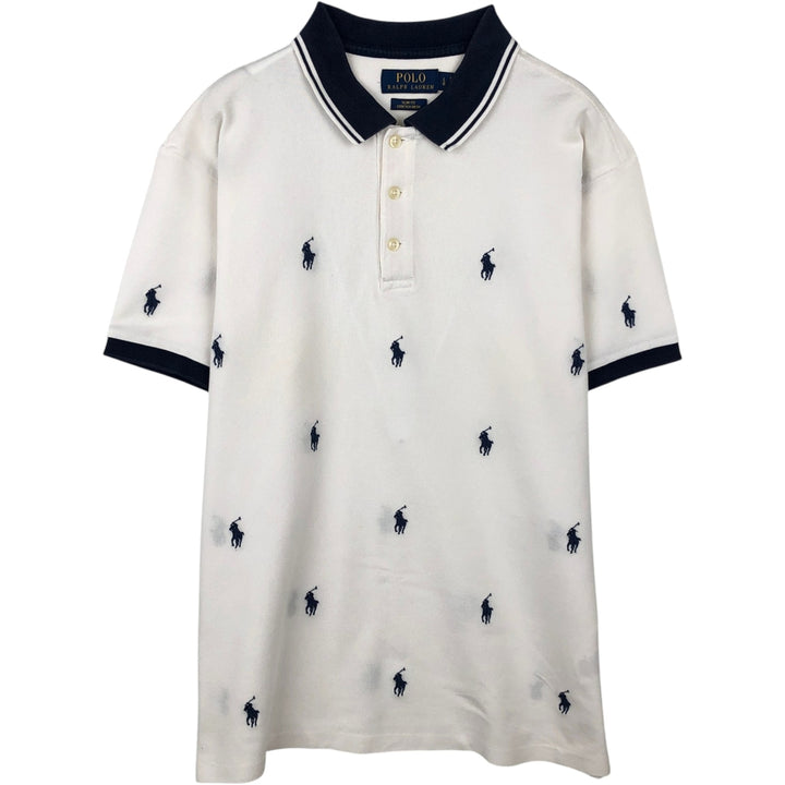 Ralph Lauren POLO RALPH LAUREN SLIM FIT all-over print short-sleeved polo shirt, men's size L (approx.) cotton white type Vintage Second Hand