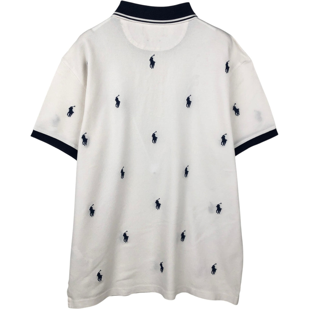 Ralph Lauren POLO RALPH LAUREN SLIM FIT all-over print short-sleeved polo shirt, men's size L (approx.) cotton white type Vintage Second Hand