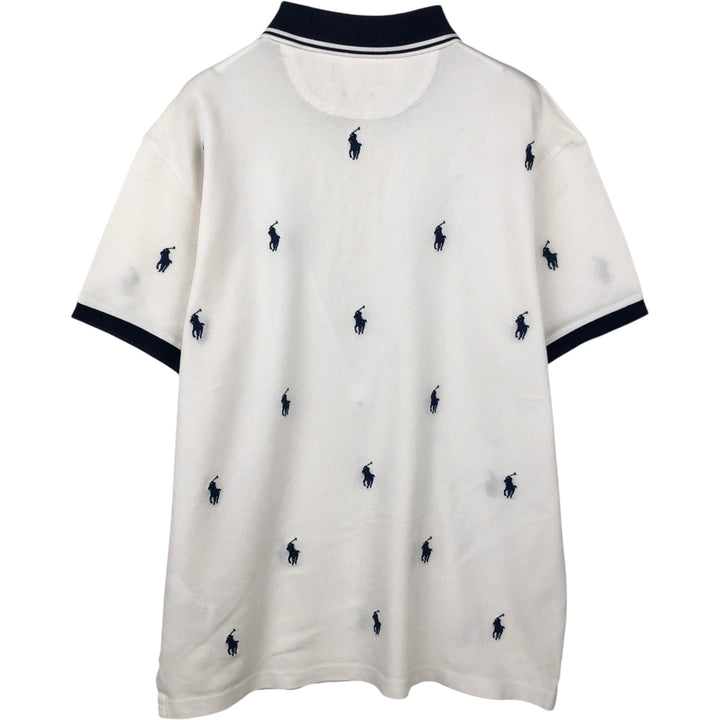 Ralph Lauren POLO RALPH LAUREN SLIM FIT all-over print short-sleeved polo shirt, men's size L (approx.) cotton white type Vintage Second Hand