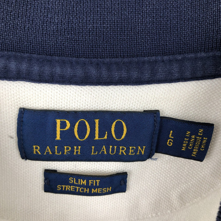 Ralph Lauren POLO RALPH LAUREN SLIM FIT all-over print short-sleeved polo shirt, men's size L (approx.) cotton white type Vintage Second Hand