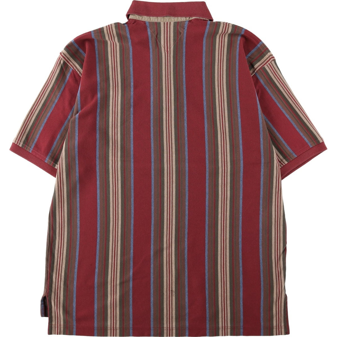 1990'S Tommy Hilfiger Multi-Striped Short-Sleeve Polo Shirt, Men's Size L (Equivalent), Vintage cotton wine-red Vintage Second Hand