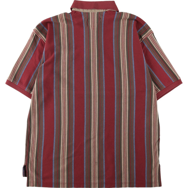 1990'S Tommy Hilfiger Multi-Striped Short-Sleeve Polo Shirt, Men's Size L (Equivalent), Vintage cotton wine-red Vintage Second Hand