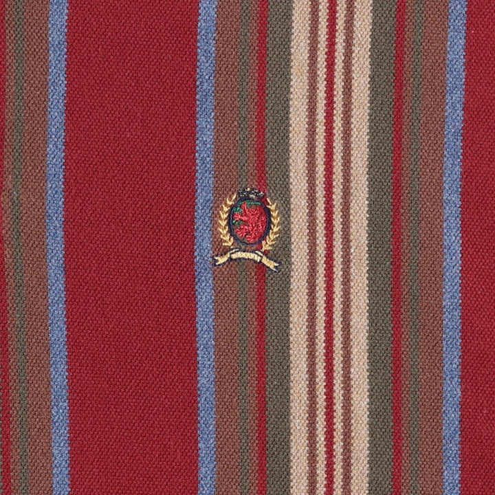 1990'S Tommy Hilfiger Multi-Striped Short-Sleeve Polo Shirt, Men's Size L (Equivalent), Vintage cotton wine-red Vintage Second Hand