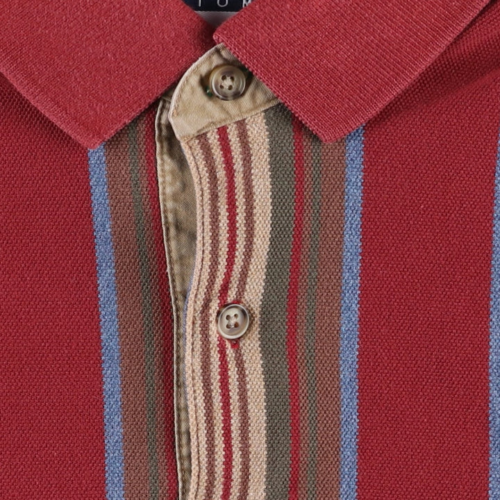 1990'S Tommy Hilfiger Multi-Striped Short-Sleeve Polo Shirt, Men's Size L (Equivalent), Vintage cotton wine-red Vintage Second Hand