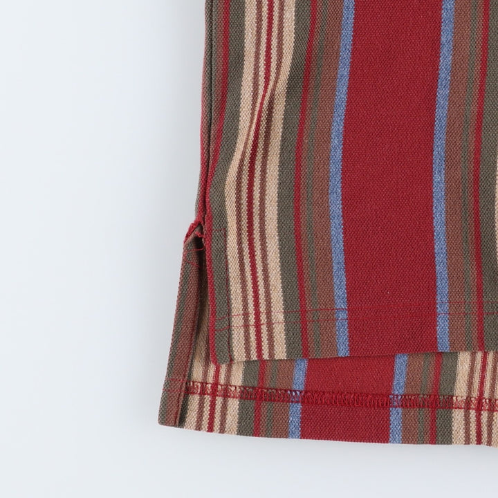 1990'S Tommy Hilfiger Multi-Striped Short-Sleeve Polo Shirt, Men's Size L (Equivalent), Vintage cotton wine-red Vintage Second Hand