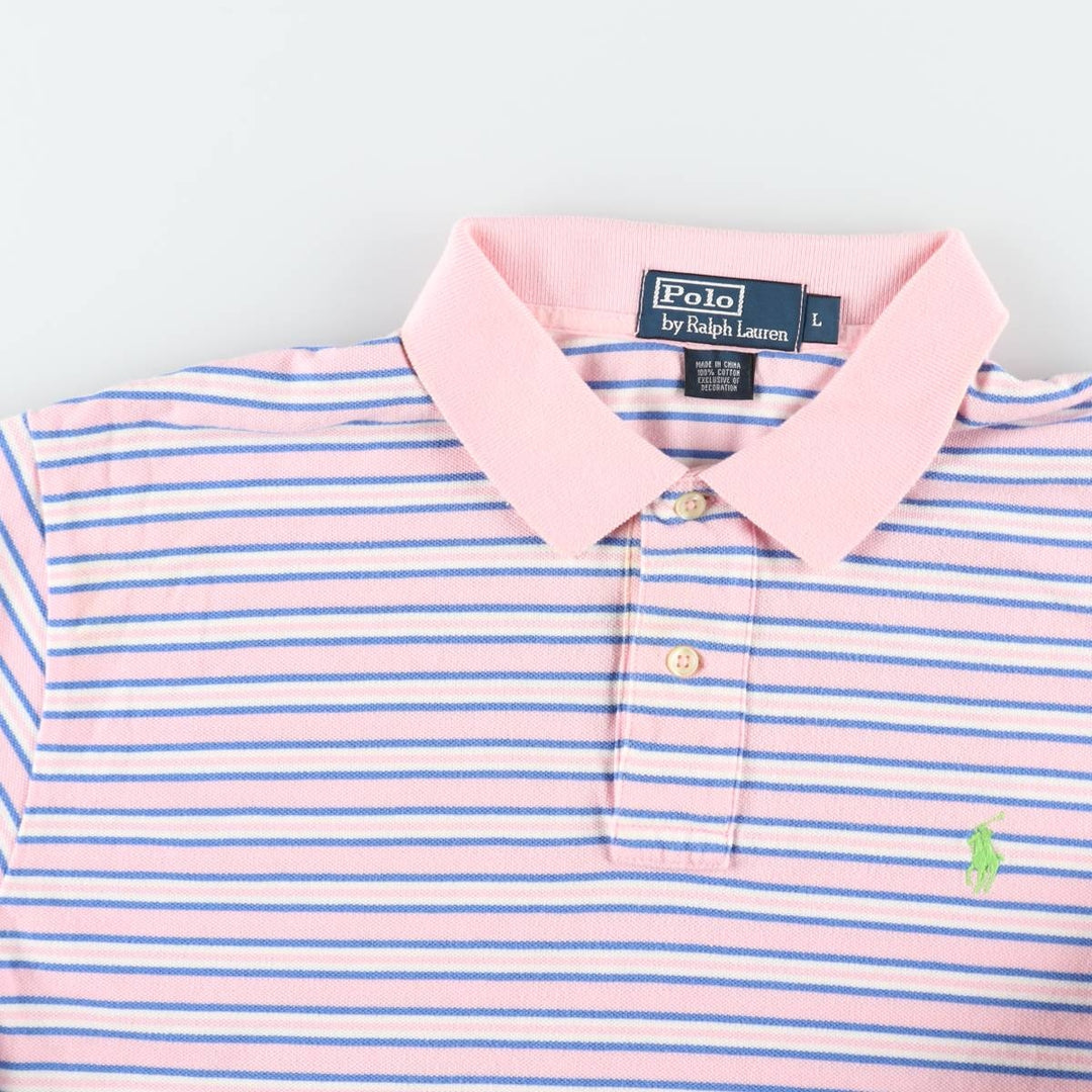 Ralph Lauren POLO by Ralph Lauren short sleeve striped polo shirt, men's size L cotton pink type Vintage Second Hand