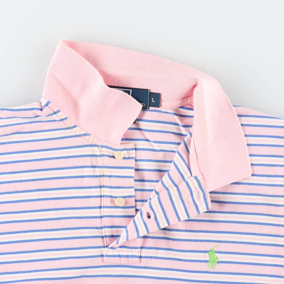 Ralph Lauren POLO by Ralph Lauren short sleeve striped polo shirt, men's size L cotton pink type Vintage Second Hand