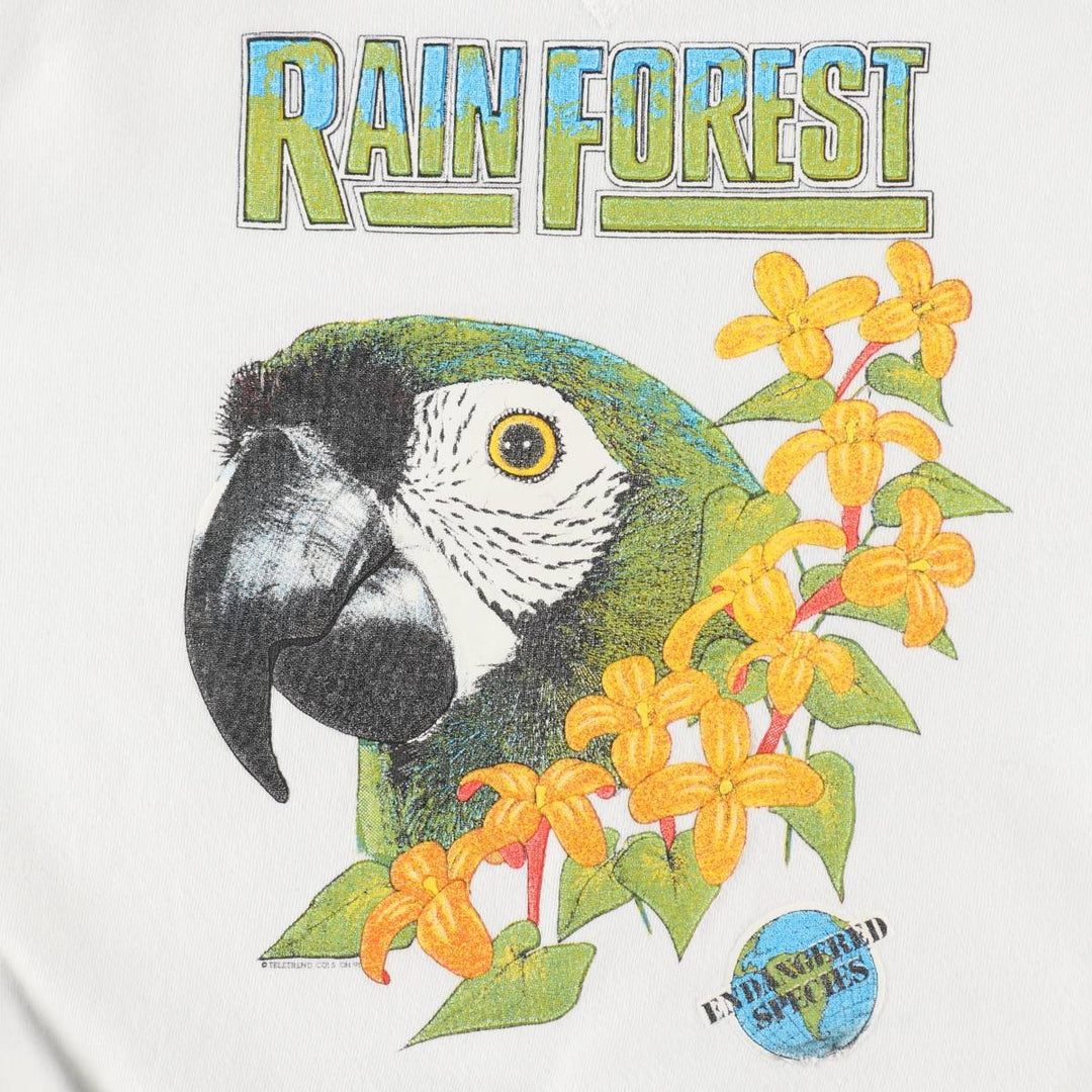 90'S Russell High Cotton Bird Print Animal Sweatshirt, Made in USA, Men's Size L (approx.), Vintage cotton white type Vintage Second Hand