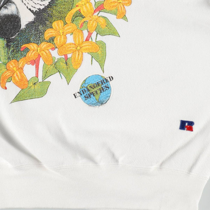 90'S Russell High Cotton Bird Print Animal Sweatshirt, Made in USA, Men's Size L (approx.), Vintage cotton white type Vintage Second Hand