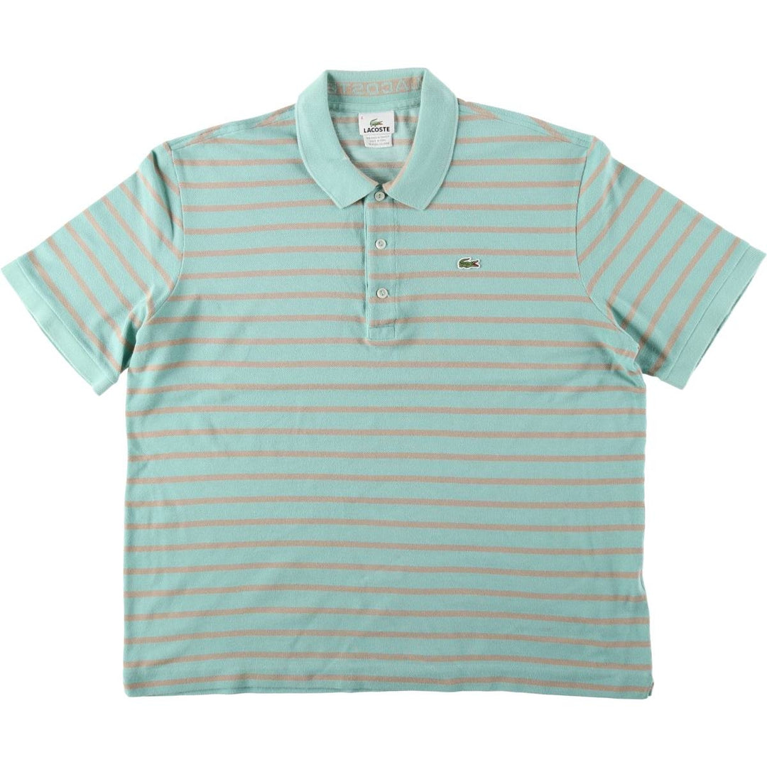 Lacoste (LACOSTE) French design short-sleeved striped polo shirt, size 6 (equivalent to men's XL) cotton green type yellow green Vintage Second Hand