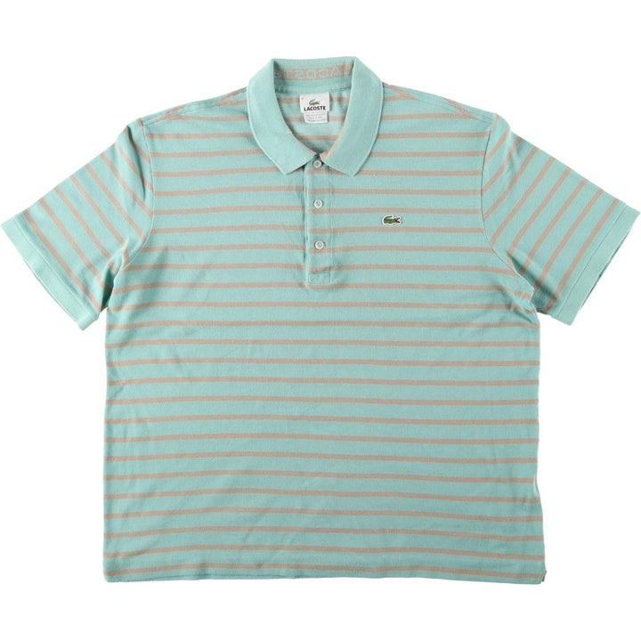 Lacoste (LACOSTE) French design short-sleeved striped polo shirt, size 6 (equivalent to men's XL) cotton green type yellow green Vintage Second Hand