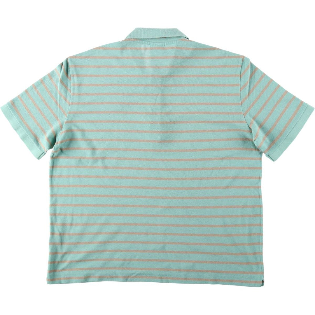 Lacoste (LACOSTE) French design short-sleeved striped polo shirt, size 6 (equivalent to men's XL) cotton green type yellow green Vintage Second Hand