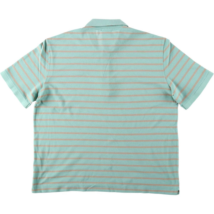Lacoste (LACOSTE) French design short-sleeved striped polo shirt, size 6 (equivalent to men's XL) cotton green type yellow green Vintage Second Hand
