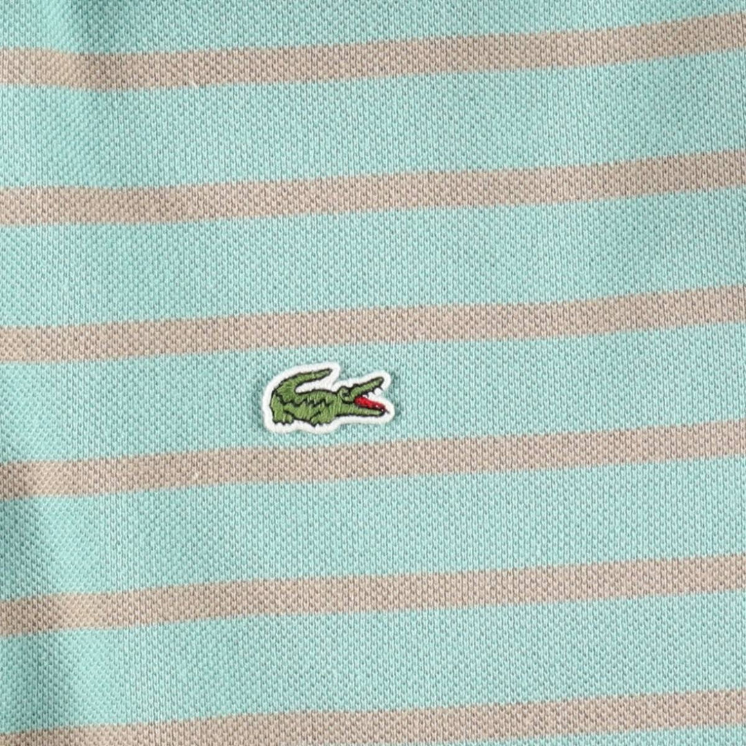 Lacoste (LACOSTE) French design short-sleeved striped polo shirt, size 6 (equivalent to men's XL) cotton green type yellow green Vintage Second Hand