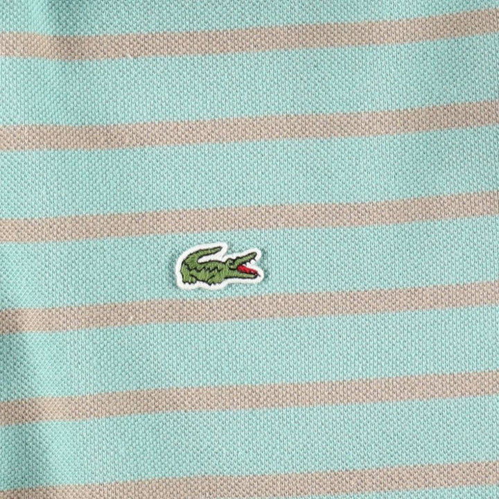Lacoste (LACOSTE) French design short-sleeved striped polo shirt, size 6 (equivalent to men's XL) cotton green type yellow green Vintage Second Hand