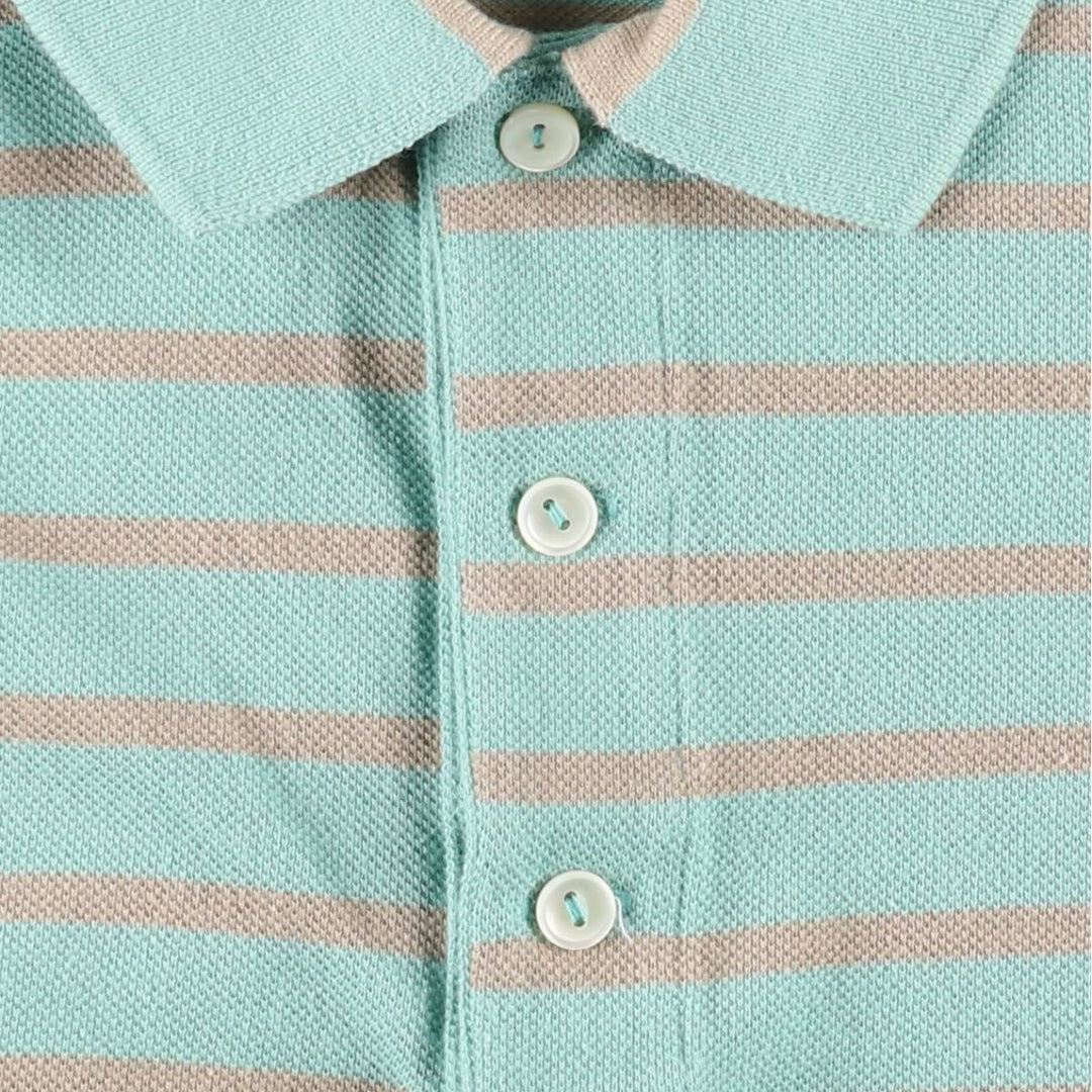 Lacoste (LACOSTE) French design short-sleeved striped polo shirt, size 6 (equivalent to men's XL) cotton green type yellow green Vintage Second Hand